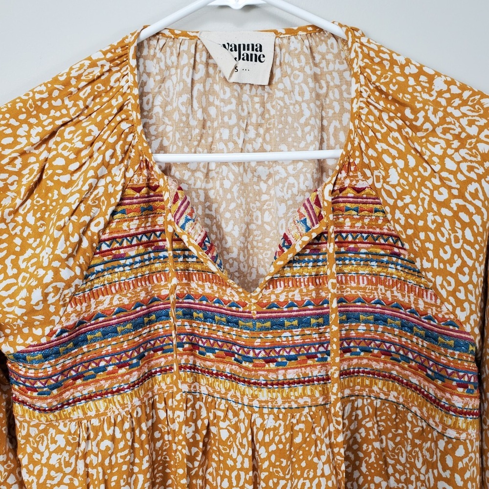 Savanna Jane Sleeveless Embroidered Cactus Gold Leopard Print Top Size Small - Picture 3 of 9